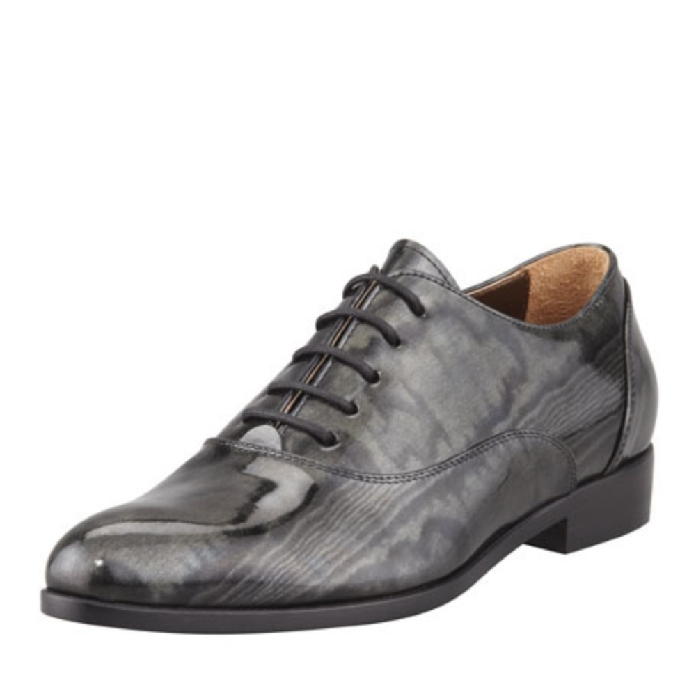 EUC Lanvin Moire Patent Oxford Black Sz 5.5